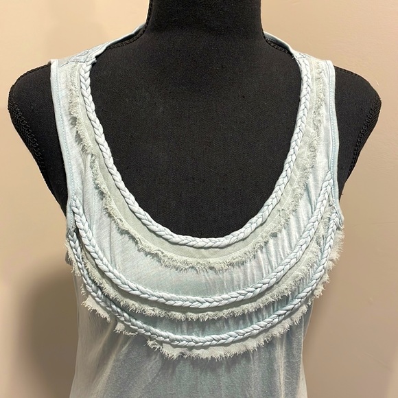 Frayed Fringe Light Aqua Banana Republic Medium Tank Top with Peekaboo Details - Picture 2 of 4